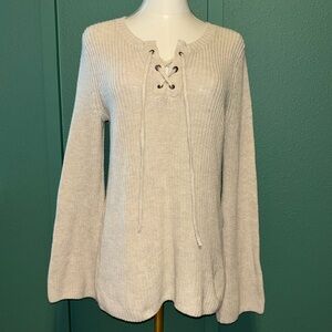 Women's Cable knit sweater Boho style , flare sleeve tie front. size small